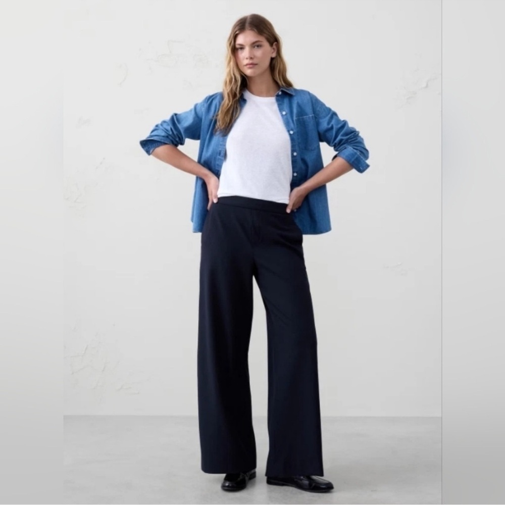 NWT! Banana Republic Preppy Navy Hayden Wide-Leg Pant - 851128 🤎